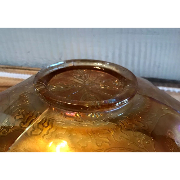 Antique 1920s Fenton Marigold Carnival Glass Dragons & Lotus Pattern Bowl 9” - Picture 10 of 11
